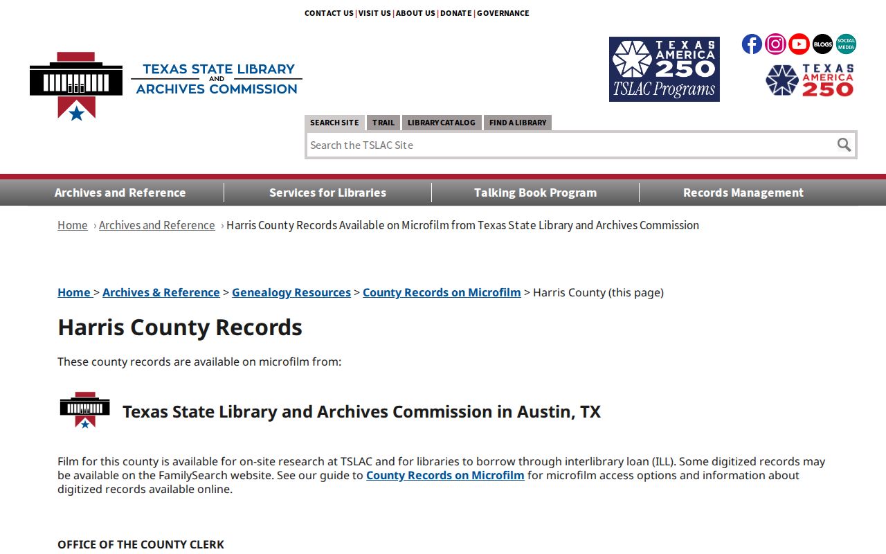 Pasadena previous residents TSLAC Harris County deed and tax reel inventory