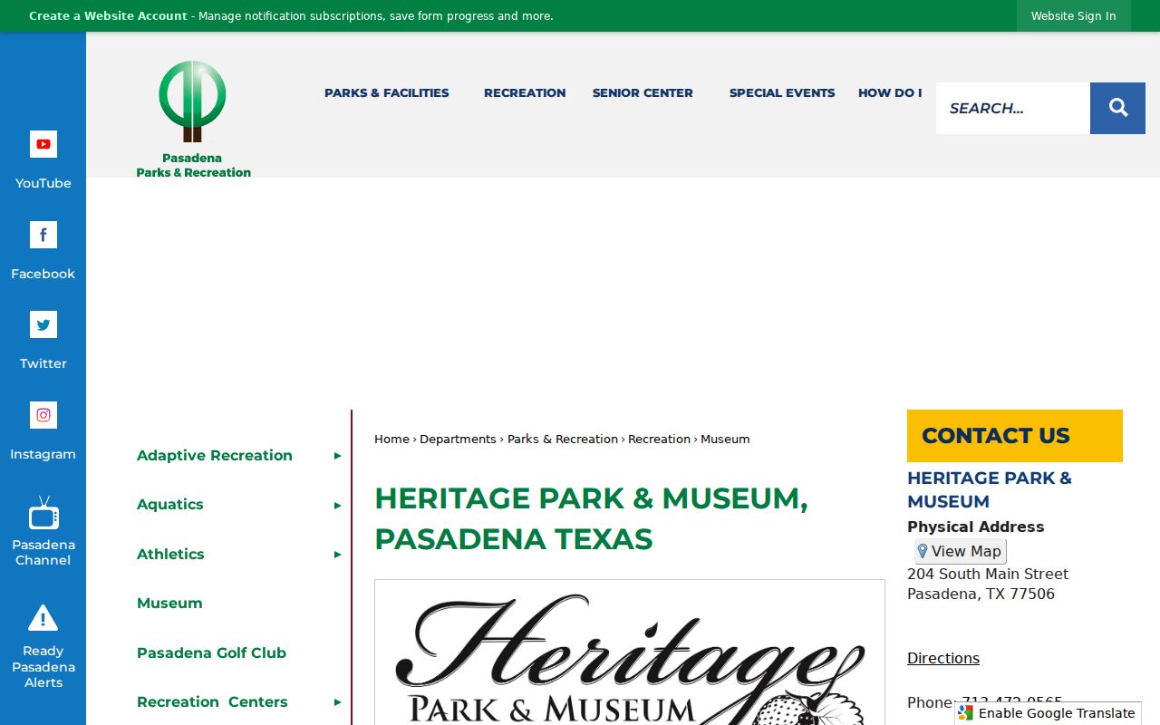 Pasadena previous residents Heritage Park Museum local history