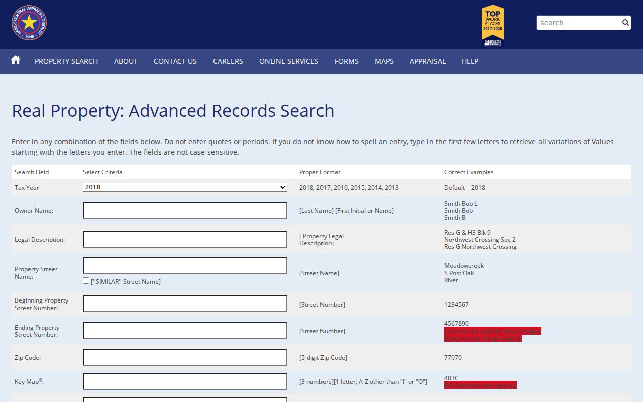 Pasadena street directory HCAD advanced property search